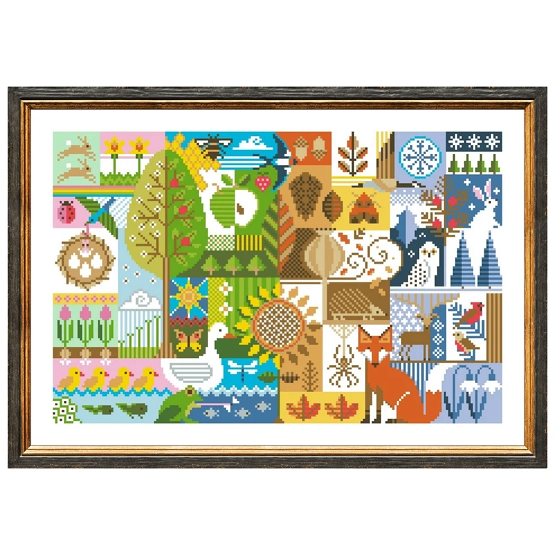 Cross Stitch Kit Embroidery Hoop Cross Stitch Tools Four seasons Cross-stitch embroidery set fox goose design 18ct 14ct 11ct unprint canvas embroider DIY needlework