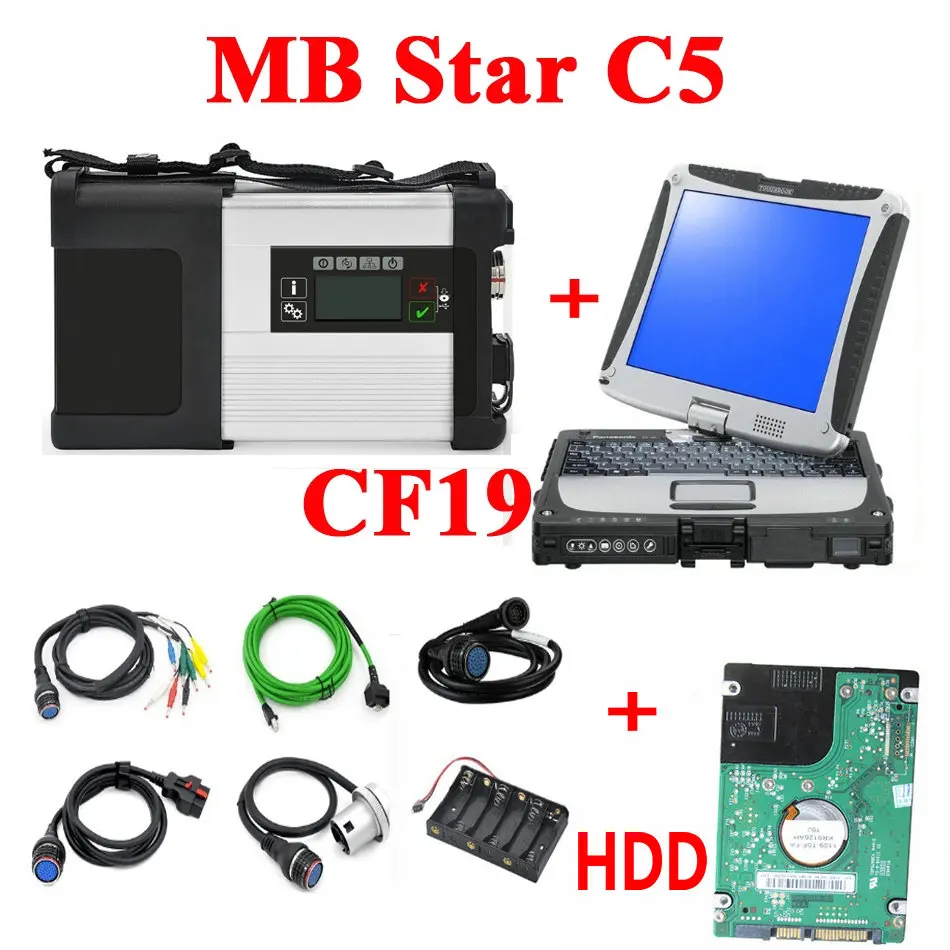 V2019.9 MB C5 SD разъем compact 5 MB star C5 и диагностика ноутбука CF19 CF-19 I5 4GB лучше C4 для B-enz автомобилей грузовиков диагностики - Цвет: c5 and hdd plus cf19