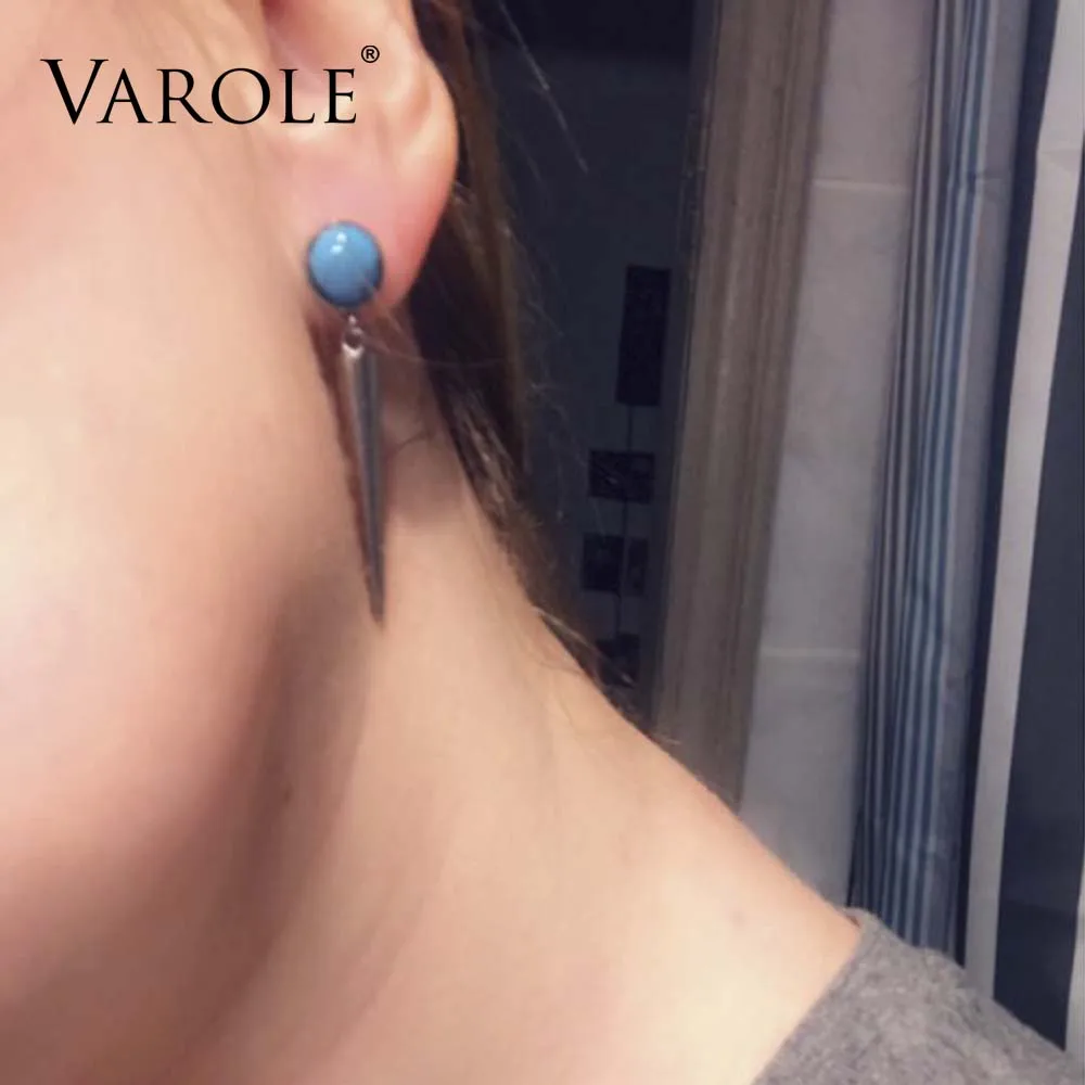 VAROLE Спайк длинное из натурального камня Серьги гвоздики для ушей золото Цвет