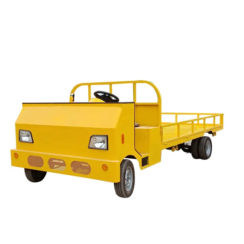 3pcs Pack, Max.30MPH Electric Tow Tractor / Max.Load 2000kg Flatbed Trailer, Bed Length 3.5m / Lead-Acid Battery Range 80km