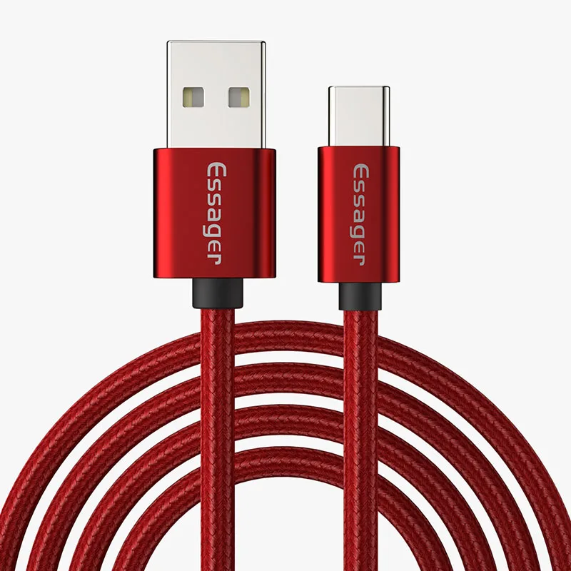 Кабель Essager 3A usb type-C для быстрой зарядки samsung S10 S9 USB-C быстрой зарядки для Xiaomi mi9 type-C Quick Charge 3,0 кабель для передачи данных - Цвет: Red Cable
