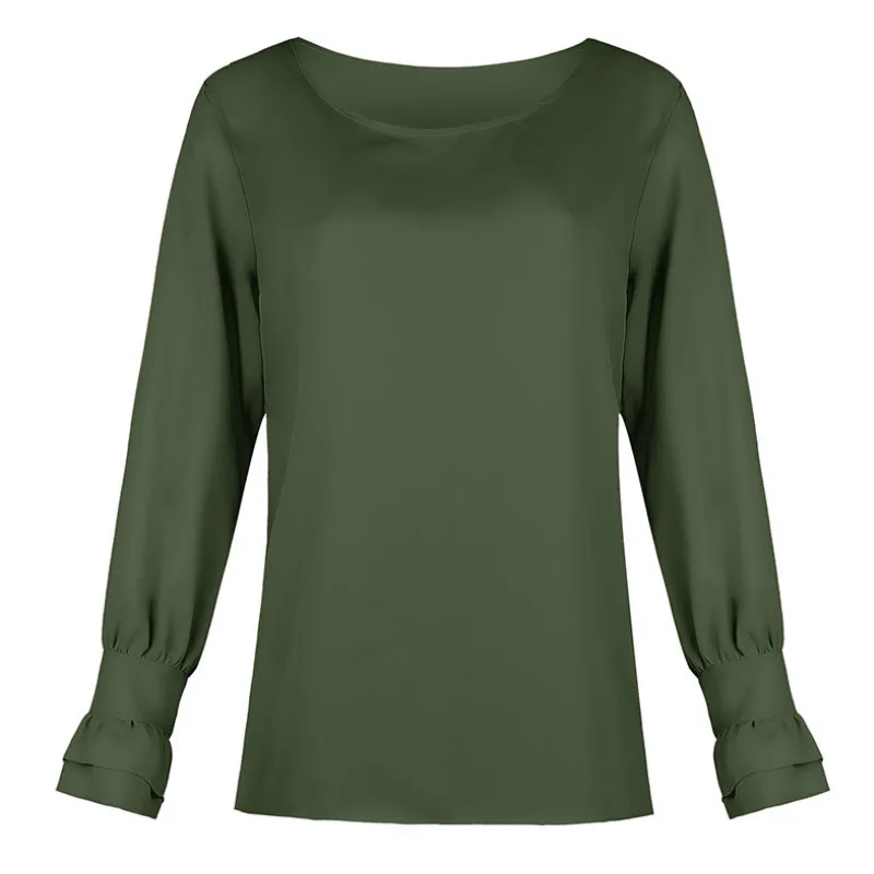 Весенние женские футболки с круглым вырезом, Топ с длинным рукавом, одноцветные женские универсальные осенние женские топы, белые футболки, Элегантные повседневные футболки G1051 - Цвет: Army Green