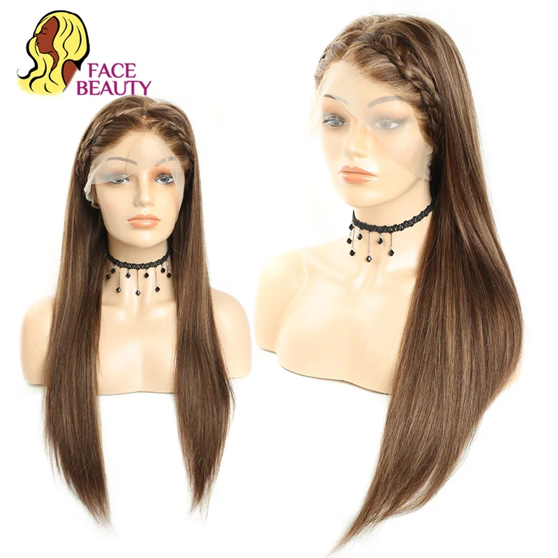

Facebeauty Peruvian Long Straight Lace Front Wigs Preplucked Remy P4/30 Colored Human Hair Wig 150% 180% Density Bleached Knots