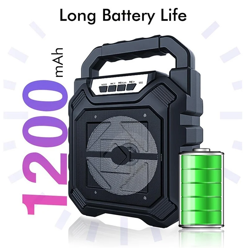 Портативная беспроводная Bluetooth колонка большой звук стерео FM радио Светодиодный