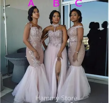 

Africa Plus Size Mermaid Bridesmaids Dresses 2020 Off Shoulder Silver Appliques Maid of honor Wedding Guest Party Gowns Custom