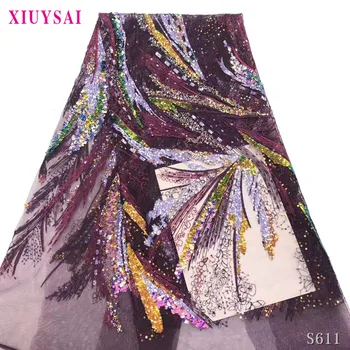 

Purple African Lace Fabric 2020 High Quality Latest Sequins Lace Fabric Wedding French Tulle Lace Fabric for Sewing S611