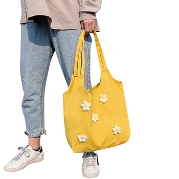 

Women Canvas Handbag Daisy Flower Canvas Shoulder Bag Large Capacity Crossbody Bags Casual Ladies Flap Shoulder Bag