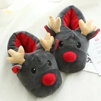 

Cute Winter Womans Shoes Christmas Deer Winter Flock Plush Warm Indoor Floor Cotton Slippers Home Slippers
