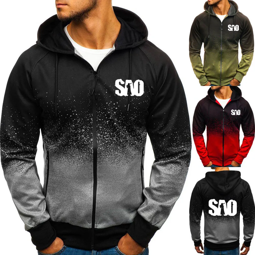 Autumn Winter 3D Gradient Hoodies SAO Zipper Pullover Cotton Anime Sword Art Online Cosplay Sweatshirt Clothing Jackets Coats | Мужская