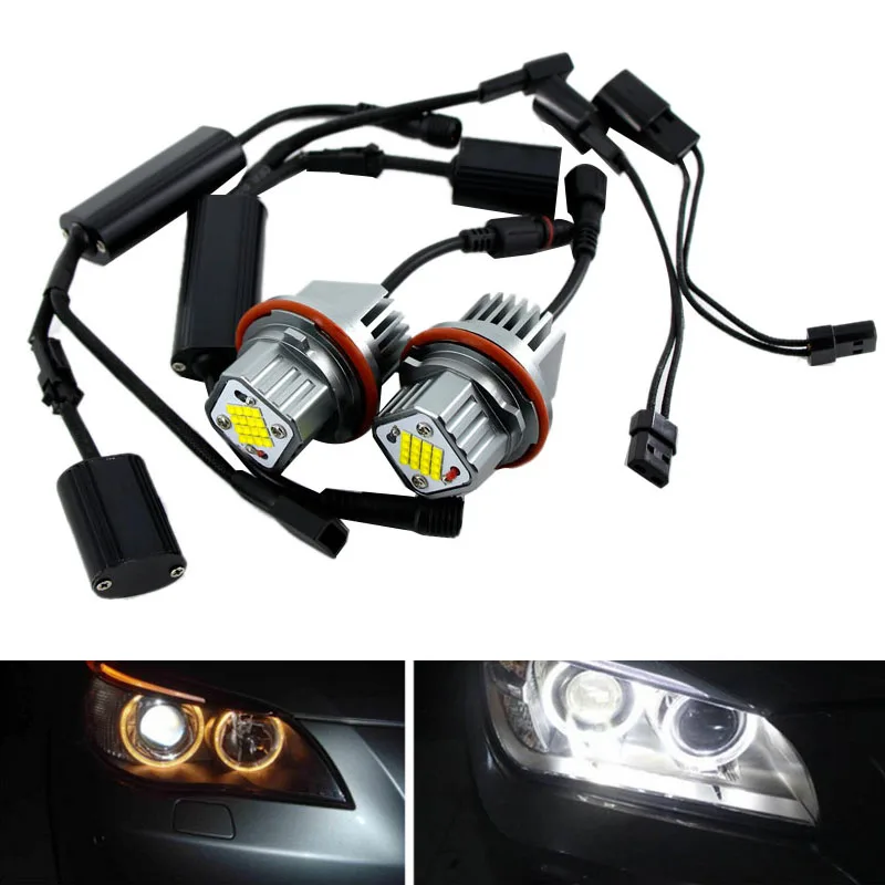 2Pcs 80W White Angel Eyes LED Marker Lights Super Bright Car Front