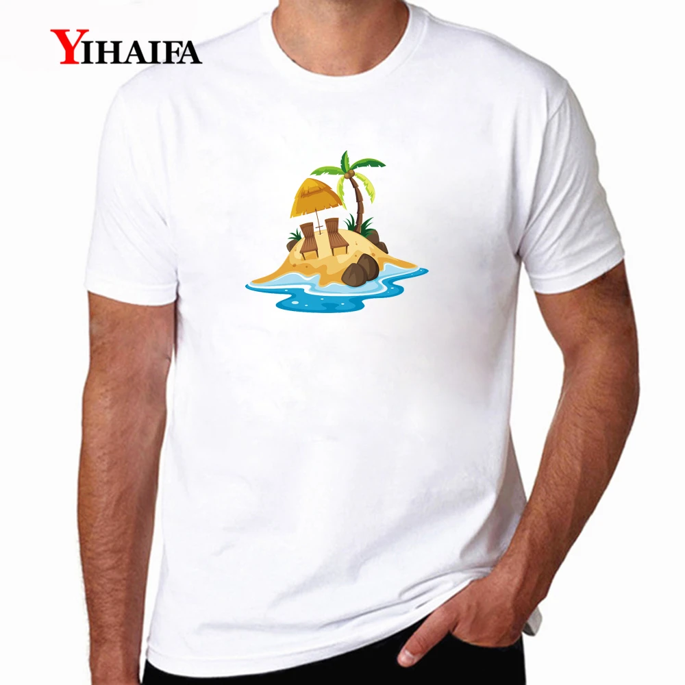 

Casual Fashion T-Shirt Mens Short Sleeve Summer Beach Printed Tee Shirts Pullover Casual Streetwear White Tops