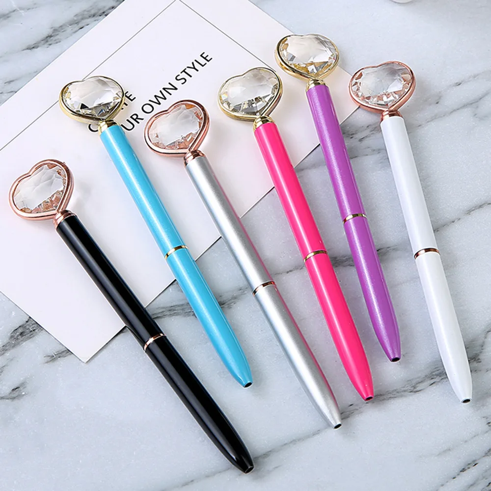 1 Piece Lytwtw's Ballpoint Pen School Office Supplies Wedding Stationery Crystal Diamond Heart Metal Rose Gold Luxury Spinning |