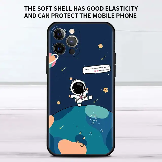 Star Astronaut Cute Case For Apple iPhone 11 13 12 Pro 7 XR X XS Max 8 6 6S Plus 5 5S SE 2020 13Pro Black Phone Cover Capa B08