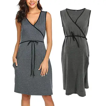 

Pudcoco New Arrival Summer Women's Maternity Nursing Sleeveless V Neck Bandage Dress Breastfeeding Dresses For Pregnant Women