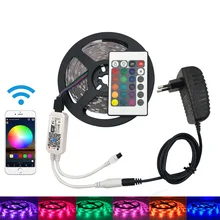 WI-FI RGB светодиодный полосы света SMD 2835 5 м светодиодные RGB DC12V лента диод Гибкая полоса лампа светодиодный полосы, IR wifi контроллер LED контроллер