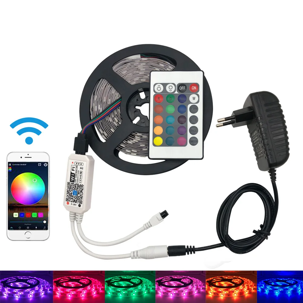 

WIFI RGB LED Light Strip SMD 2835 5M RGB DC12V Ribbon diode Flexible Stripe Lamp Led Strip,IR WIFI Controller Led Controller