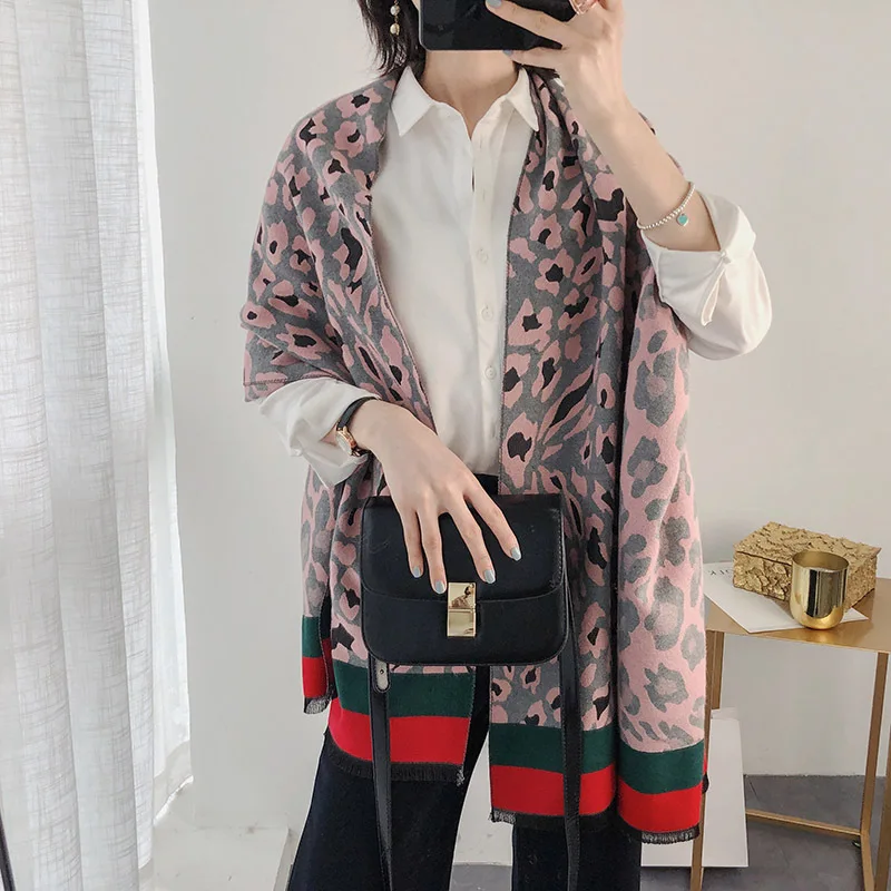 Модный дизайн, роскошная леопардовая женская зимняя шаль, кашемировый Леопардовый женский шарф, пончо, пашминовый палантин - Цвет: as photo