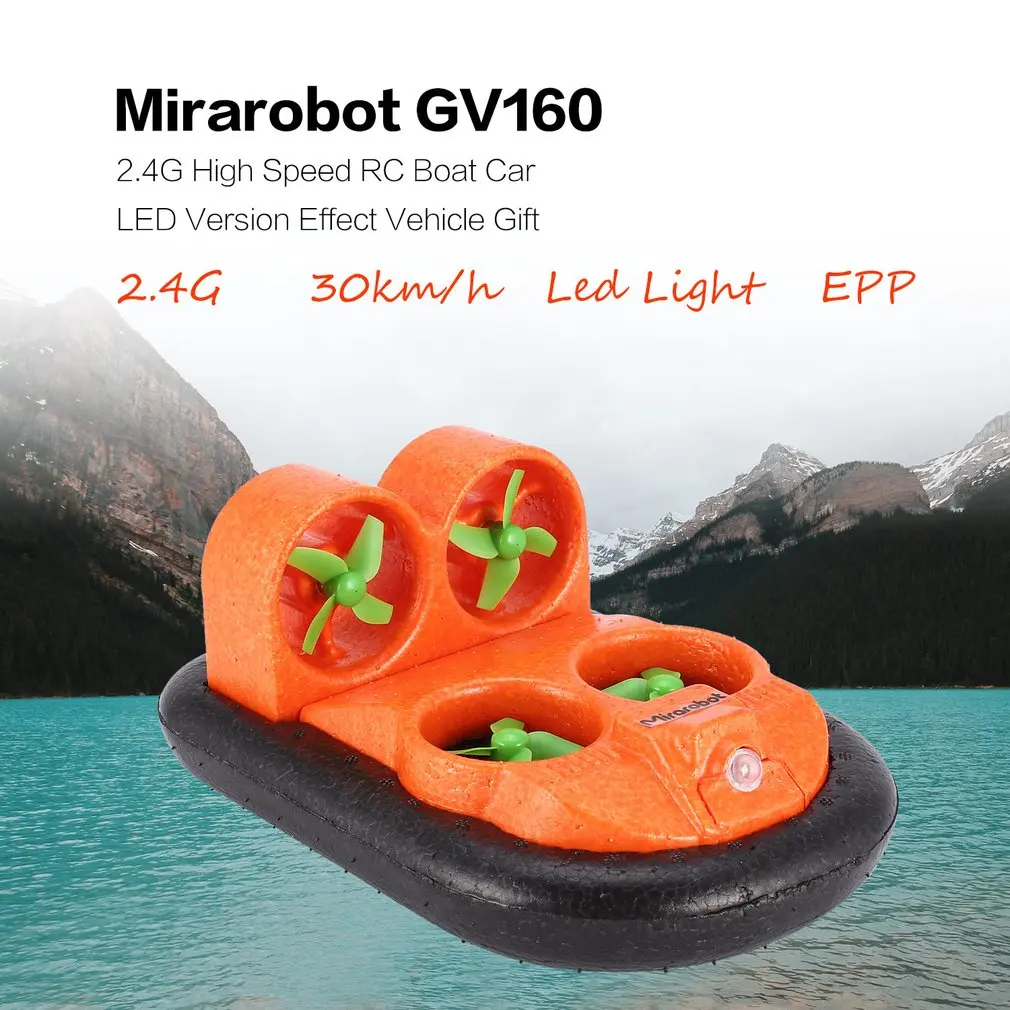 Mirarobot GV160 2.4G 7CH RC Boat Car Ground Effect Vehicle Speedboat Ship Model with 30km/h High Speed LED Version RC Model Toys