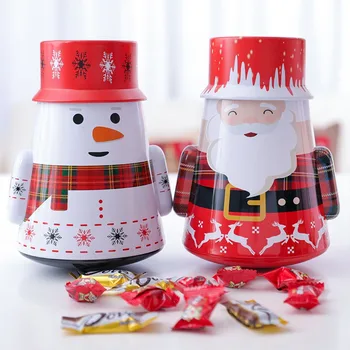 

Christmas Iron Candy Box Gift Tin Box Kids Mailbox Case Christmas Santa Claus Snowman Printed Sealed Jar Packing Boxes Decor New
