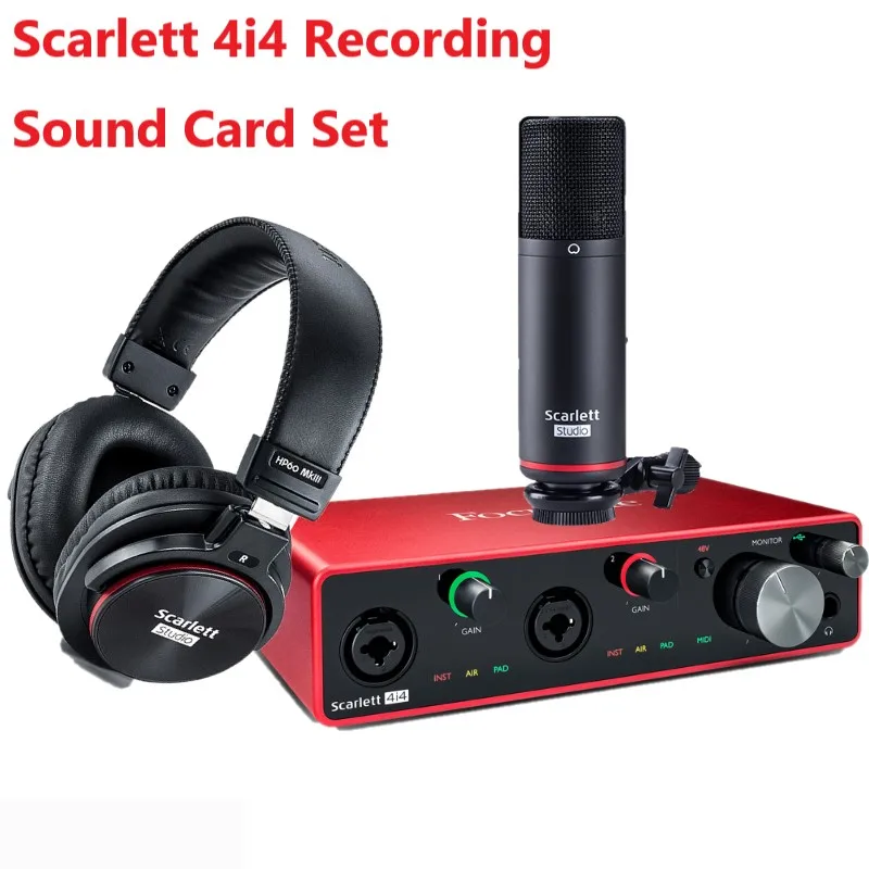 Set of Focusrite Scarlett 4i4 3rd gen sound card,Mic & headphone 