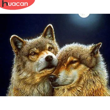 

HUACAN 5D DIY Diamond Painting Animal Full Square Round Diamond Embroidery Wolf Cross Stitch Kit Rhinestone Art