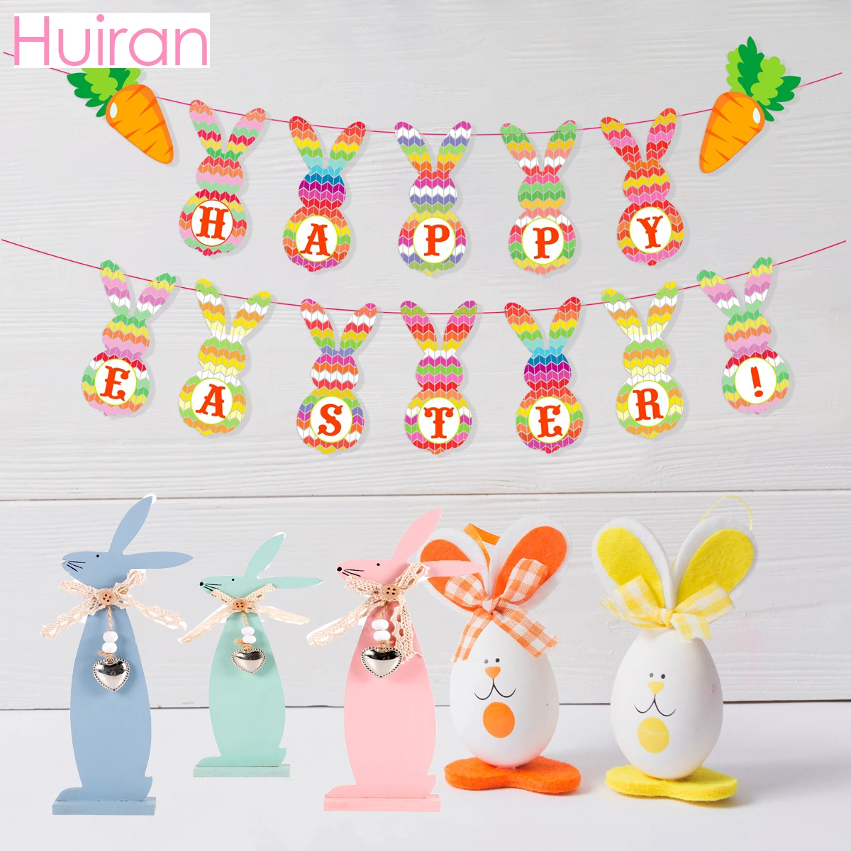 Wooden Rabbit Pendant Easter Crafts Diy Happy Decor For Home Party Supplies Eggs Garland Ornament Wielkanoc | Дом и сад