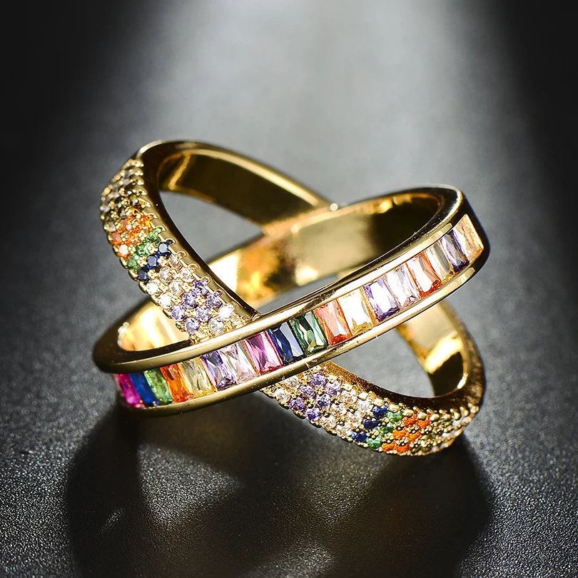 Pipitree трендовые циркониевые кольца CZ Pave Setting X shape двойное кольцо на палец Женское Обручальное кольцо для женщин ювелирные изделия