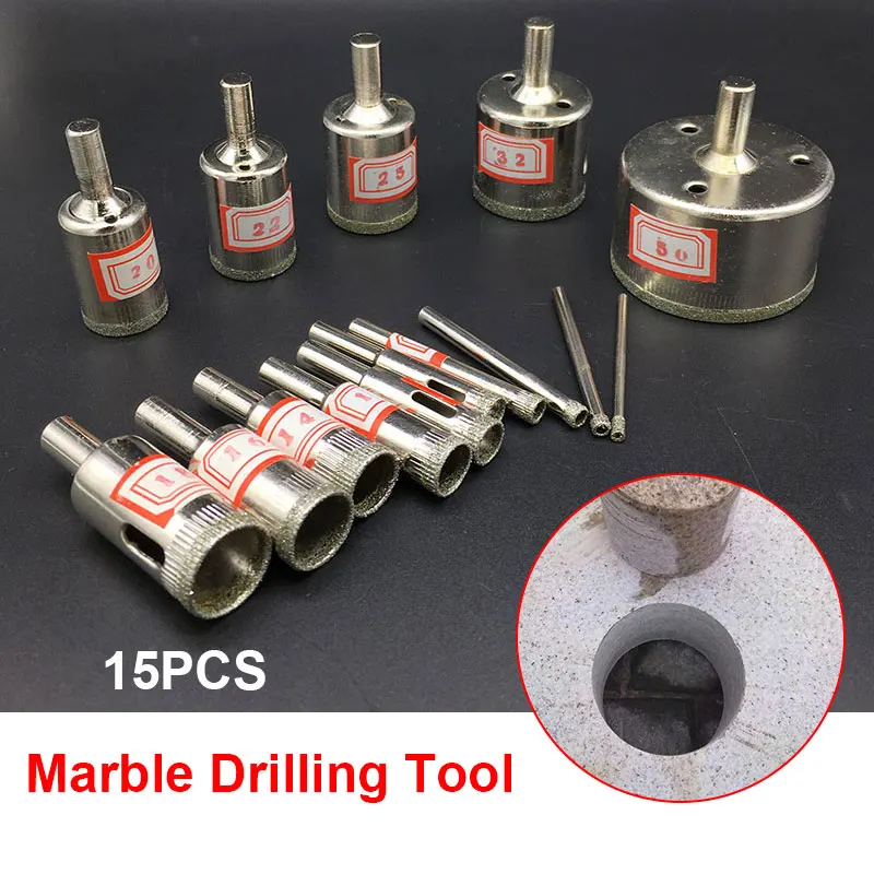 Professional 15pcs Diamond Coated Hole Saw Drill Bit Power Marble Glass