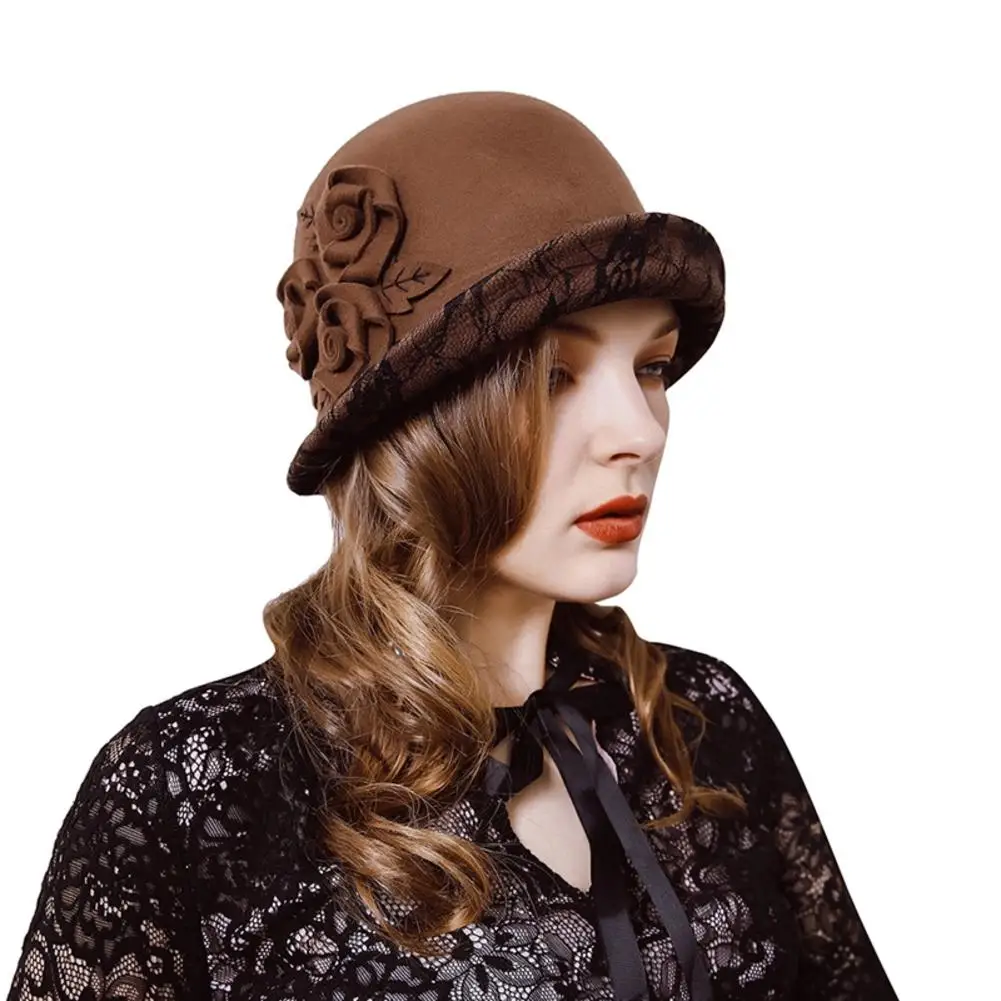 Осенняя и зимняя новая шерстяная купольная шляпа в британском стиле, дамская модная кружевная объемная шляпа с отворотами, фетровая шляпа, купольная шляпа