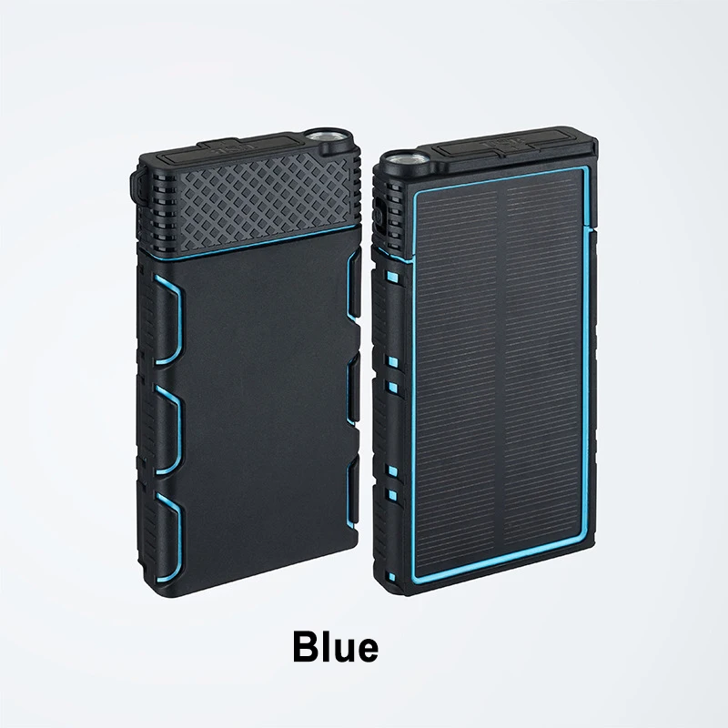 Новинка,, 20000 мАч, солнечное зарядное устройство, водонепроницаемый, пыленепроницаемый и осенний, двойное USB портативное зарядное устройство, светодиодный светильник - Цвет: Синий