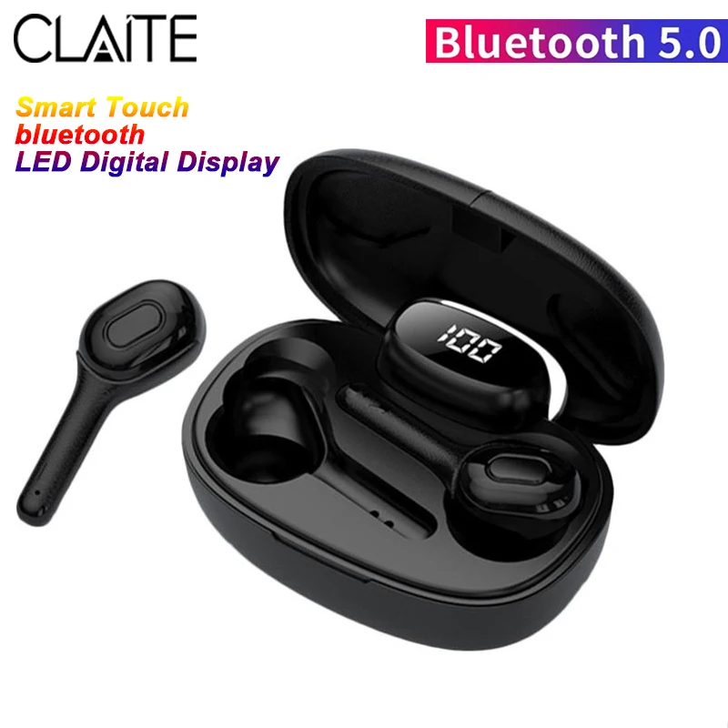 CLAITE TWS беспроводные bluetooth наушники HIFI Графен бас светодиодный цифровой дисплей 6D