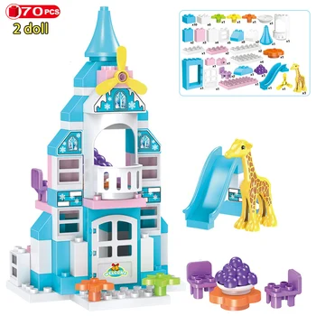 

70pcs Duploe Princess Ice Castle Building Blocks Compatible Duploed Big Size Diy BricksToys for Girls Children Gifts