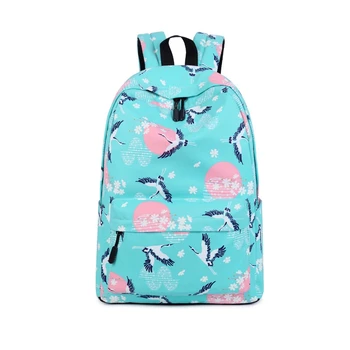 

Waterproof Canvas Female Shoulder Bag Crowned Crane Printing Backpack for Teenage Girls School Bag Travel Bag