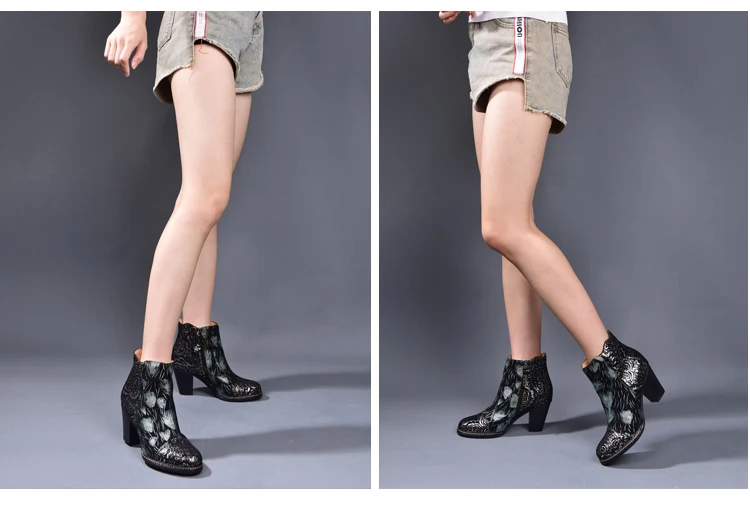 Женская обувь в европейском стиле; ботинки на квадратном каблуке; женские ботильоны из натуральной кожи на высоком каблуке; женская зимняя обувь специального дизайна