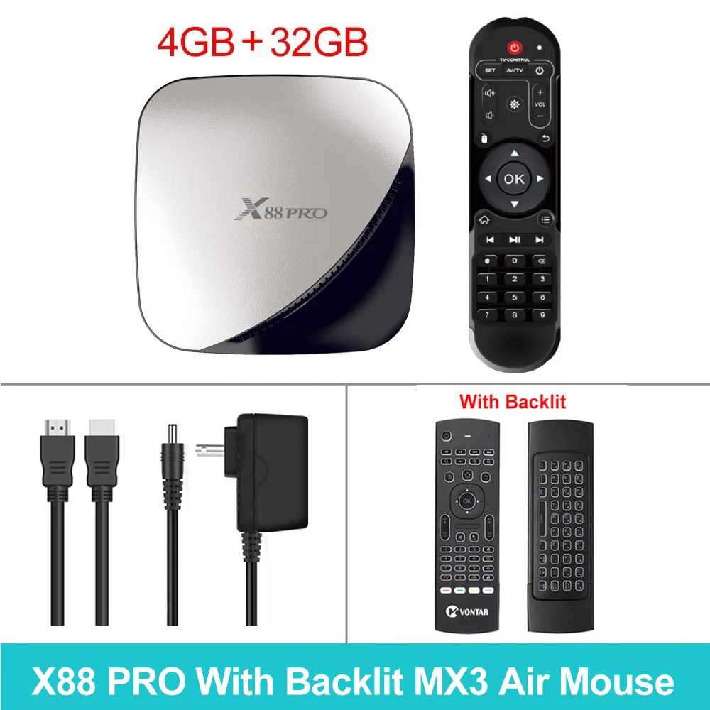 4G 32G backlit MX3 ТВ приставка Android 9,0 Smart tv BOX X88 Pro 4 ГБ ОЗУ 32 ГБ/64 Гб/128 Гб ПЗУ Android tv BOX 4K 60fps RK3318 ТВ приставка Google Netflix Youtube - Цвет: 4G 32G backlit MX3