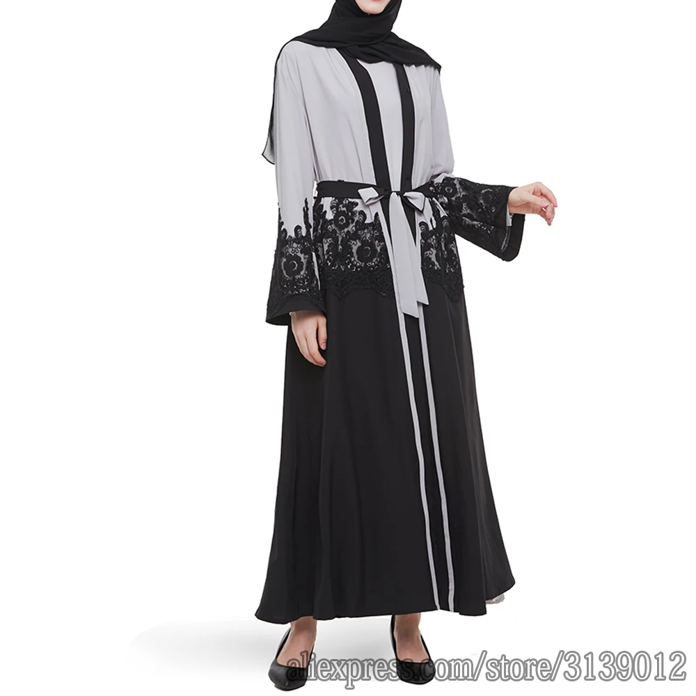 gray cardigan Серый открытый Дубай абаи турецкое кимоно хиджаб мусульманское платье женское халат Рамадан Qatar Пакистан кафтан Marocain кафтан ислам одежда - Цвет: gray cardigan