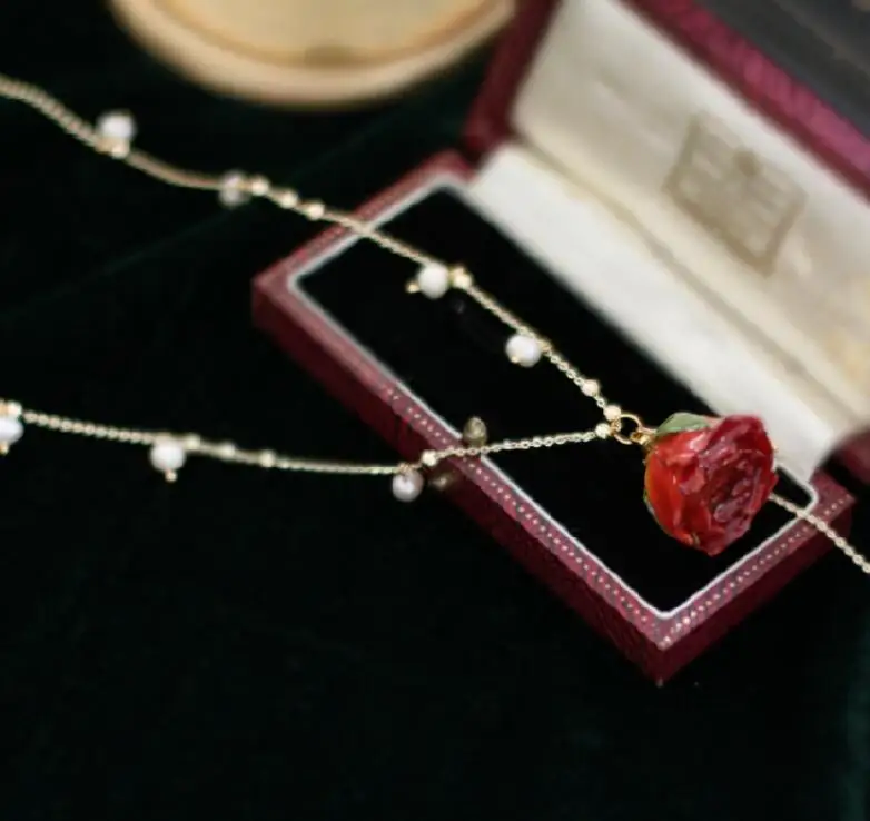 CSxjd модное жемчужное дерзкое ожерелье красная роза кулон с высушенным цветком ожерелье свадебное платье аксессуары личное ожерелье