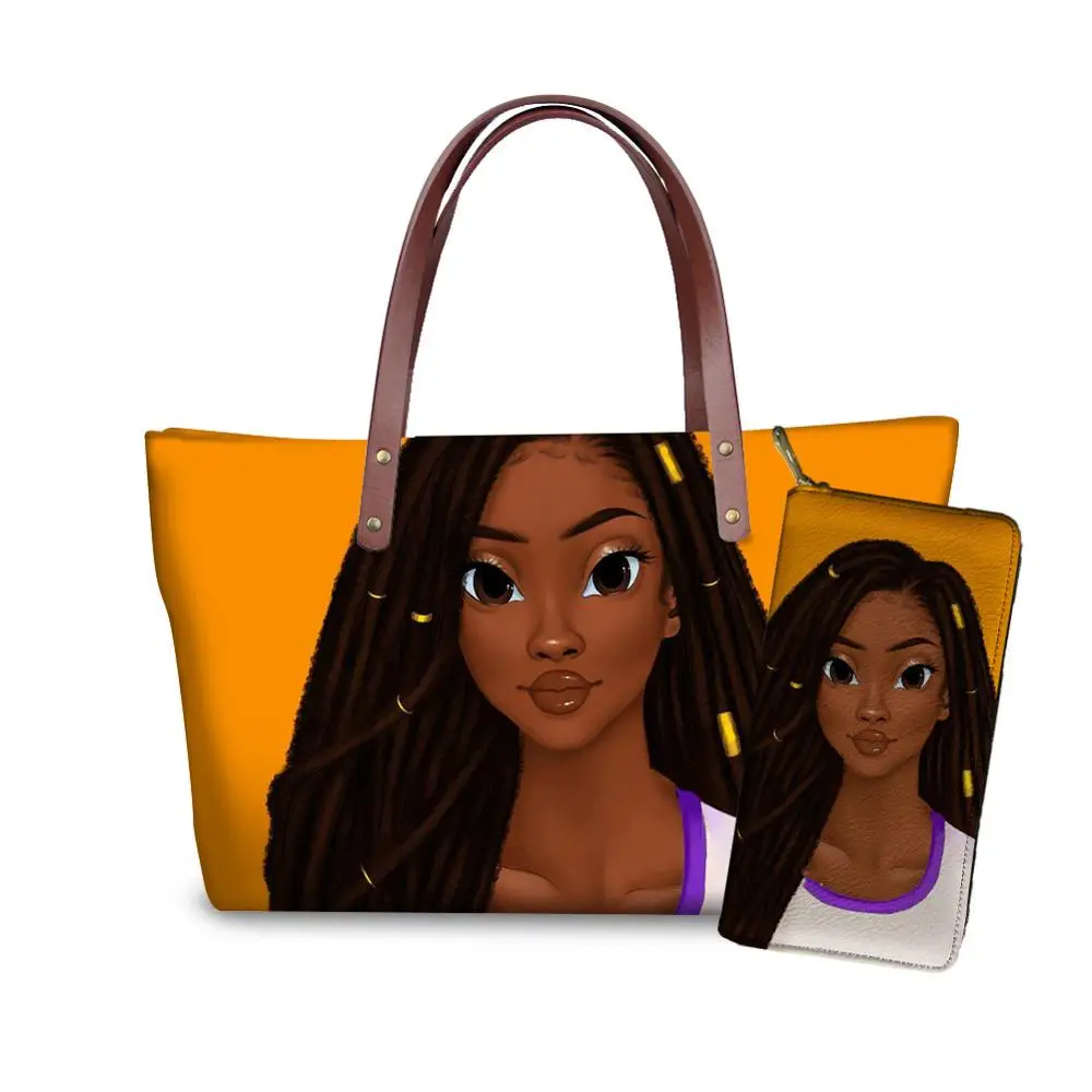 FORUDESIGNS/женские ручные сумки и сумочки для черных женщин, художественные сумки в Африканском и американском стиле для девочек, женские сумки с принтом, 2 шт./компл., летняя пляжная сумка - Цвет: YQ4058ALZ21