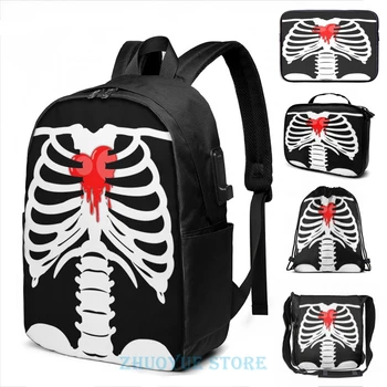 

Funny Graphic print Skeleton Bleeding Heart USB Charge Backpack men School bags Women bag Travel laptop bag