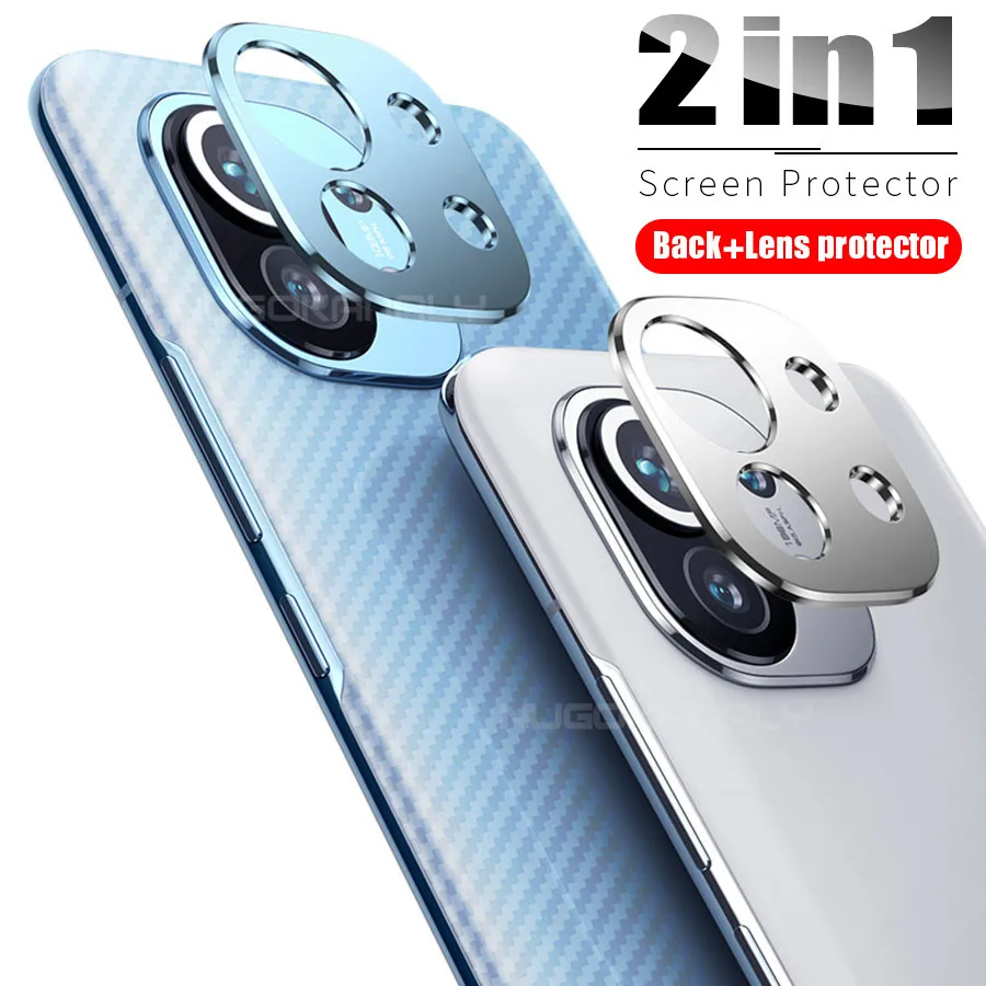 

Camera Lens Metal Ring Case for Xiaomi Mi 11 Redmi Note 10 K40 Poco F3 Pro 4G Back Camera Screen Protector Cover + Back Film