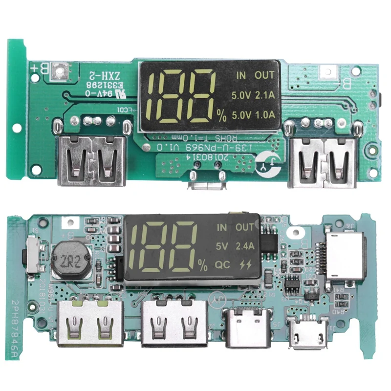 

New 2 Pcs 5V Boost High Pass Fast Charging Press Board with Digital Power Display Mobile Power Circuit Board , 2 Ports & 4 Ports