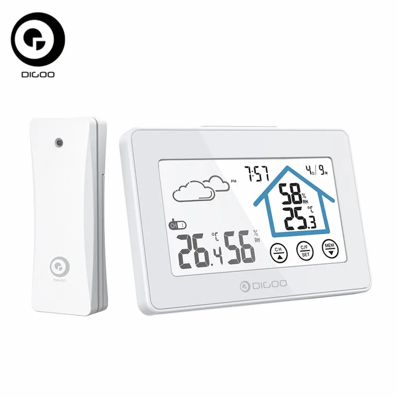 Acheter DIGOO DG TH8380 sans fil écran tactile Station météo horloge quotidienne faible batterie alarme thermomètre hygromètre extérieur capteur intérieur