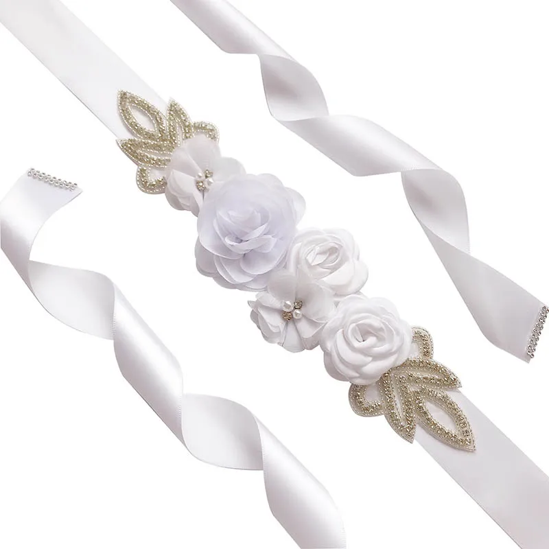 Розовый белый Trouwjurk riem имитация розы Элегантные украшения пояс аксессуары цветок свадебное платье бисером пояса платье ремни - Цвет: Белый