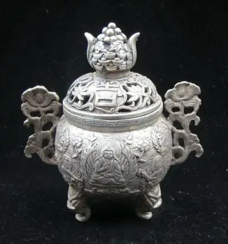 

Collectible Handmade Carving Statue Buddha Copper Silver Incense Burner