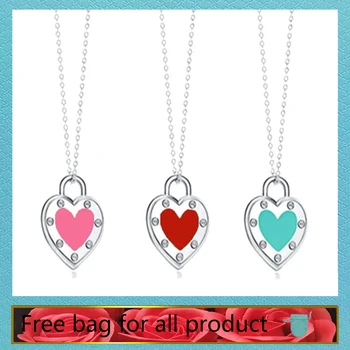 

Trendy Original 1: 1 S925 Sterling silver Enamel Heart-shape Necklaces For Women Brand Jewelry Anniversary Gift
