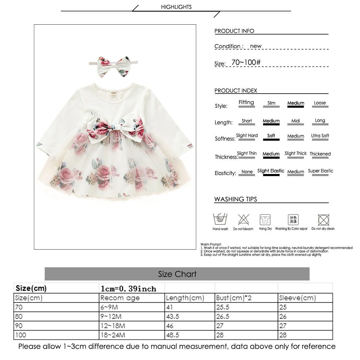 Kids Baby Girls Princess Dress Long Sleeve Bow Flower Dress Baby Girl High Waist Sundress Party Pageant Tulle Tutu Dress 6-24M