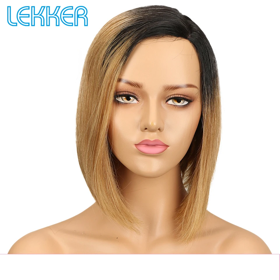 

Lekker Ombre Human Hair Wigs Straight Bob Short Human Hair Wigs For Women Pre Colored Lace Wig 100% Remy Humain Hair Ten Colors