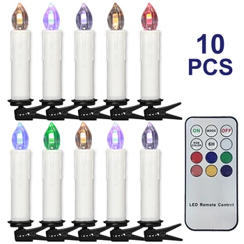 

10PCS Battery Operated LED Candle Lights with Timer Remote Control Clip for Birthday Wedding Valentines Home Party Decor Lights