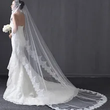 Длинная свадебная вуаль с блестками и бисером, один слой 3*1,5 м, кружевная кромка, Фата для невесты, Соборная Фата с расческой