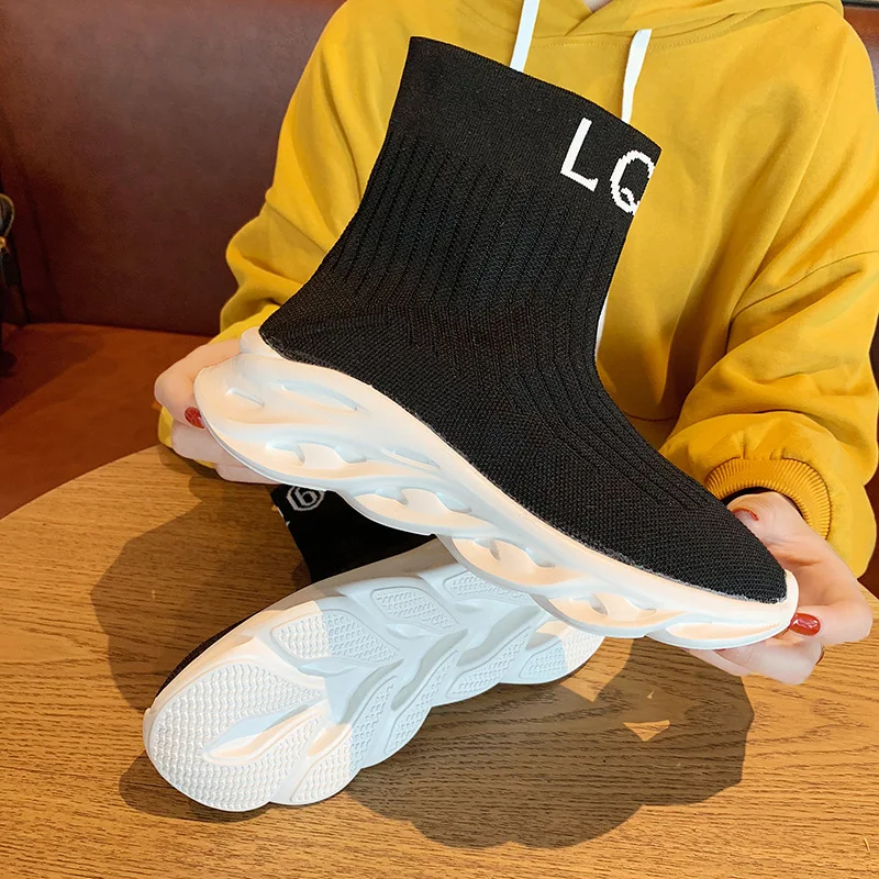 

Spring Autumn Knit Upper Stretch Sock Ankle Boots 2020 Breathable Chunky Sole Women Sneakers Platform Flat Casual Shoe